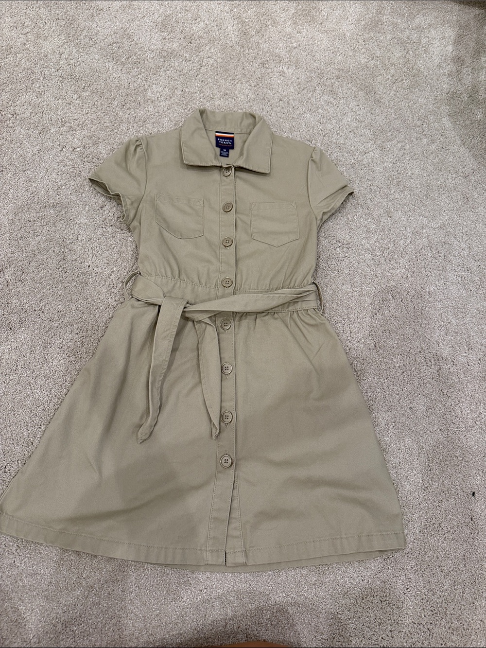 French Toast Cream/Tan Button-Front Shirt Dress with Tie Waist